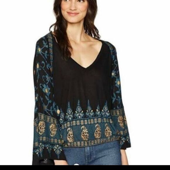 Free People - Medallion Boho Linen Blend Top‎ OB823527 - Picture 1 of 9